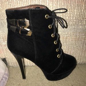 Black Suede Buckled Booties